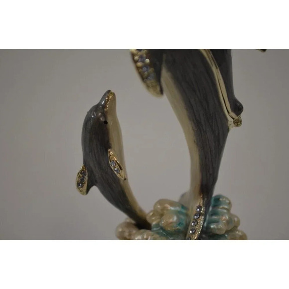 Ciel Collectibles Dolphin Trinket Box w/ Necklace Enamel Swarovski Crystals - Picture 3 of 9
